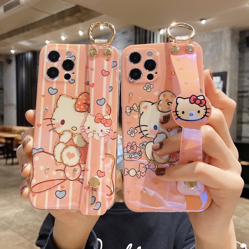 Hello Kitty case iPhone 12 pro mx 11 pro max X/Xs max XR 7/8/se2020 7plus/8plus 6/6s plus wrist strap soft shell casing iphone