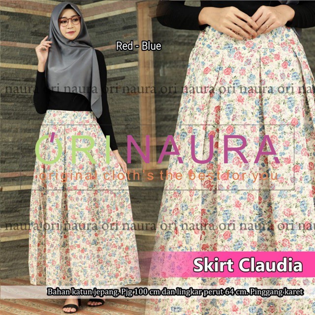 Promo SKIRT CLAUDIA matt katun jepang rok panjang motif bunga by ori naura Diskon