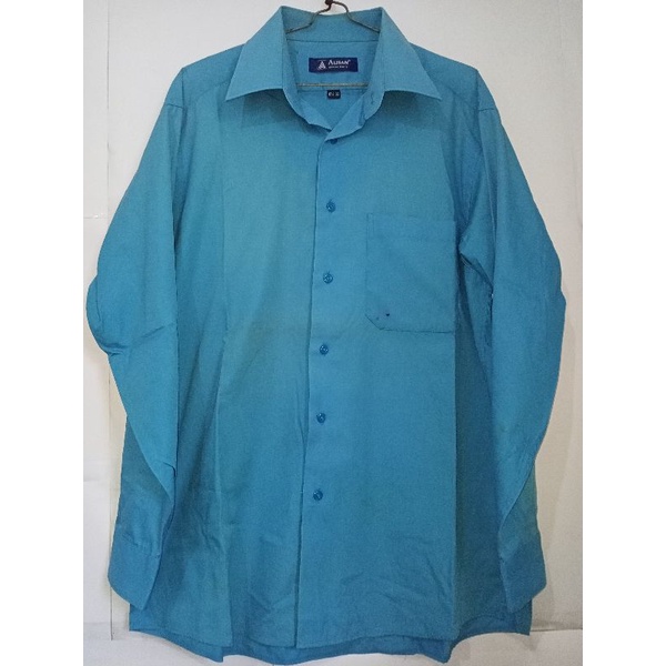 Kemeja Formal Pria Polos Biru Muda Merek Alisan XL ( Preloved Bekas )