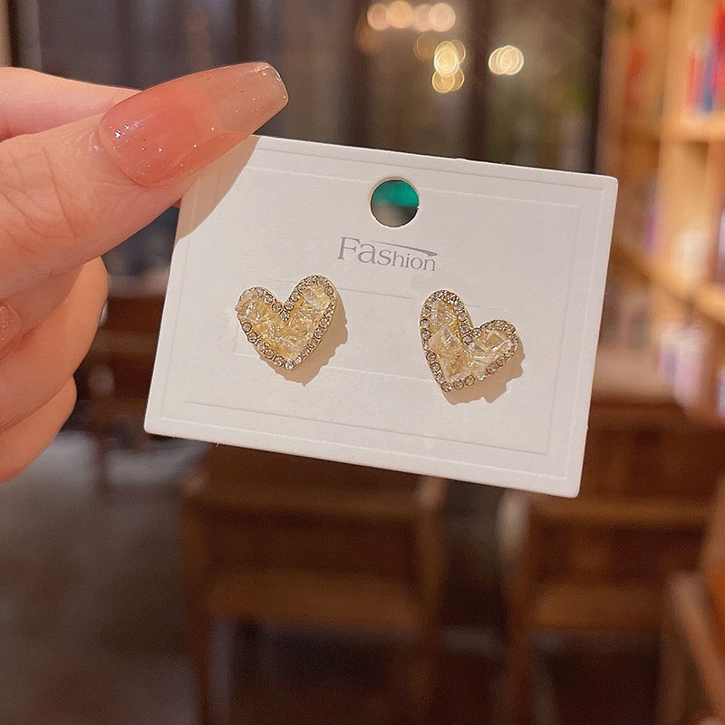 Anting Tusuk Sterling silver 925 Desain Hati Hias Kristal Berlian Imitasi Mewah Berkilau Untuk Wanita