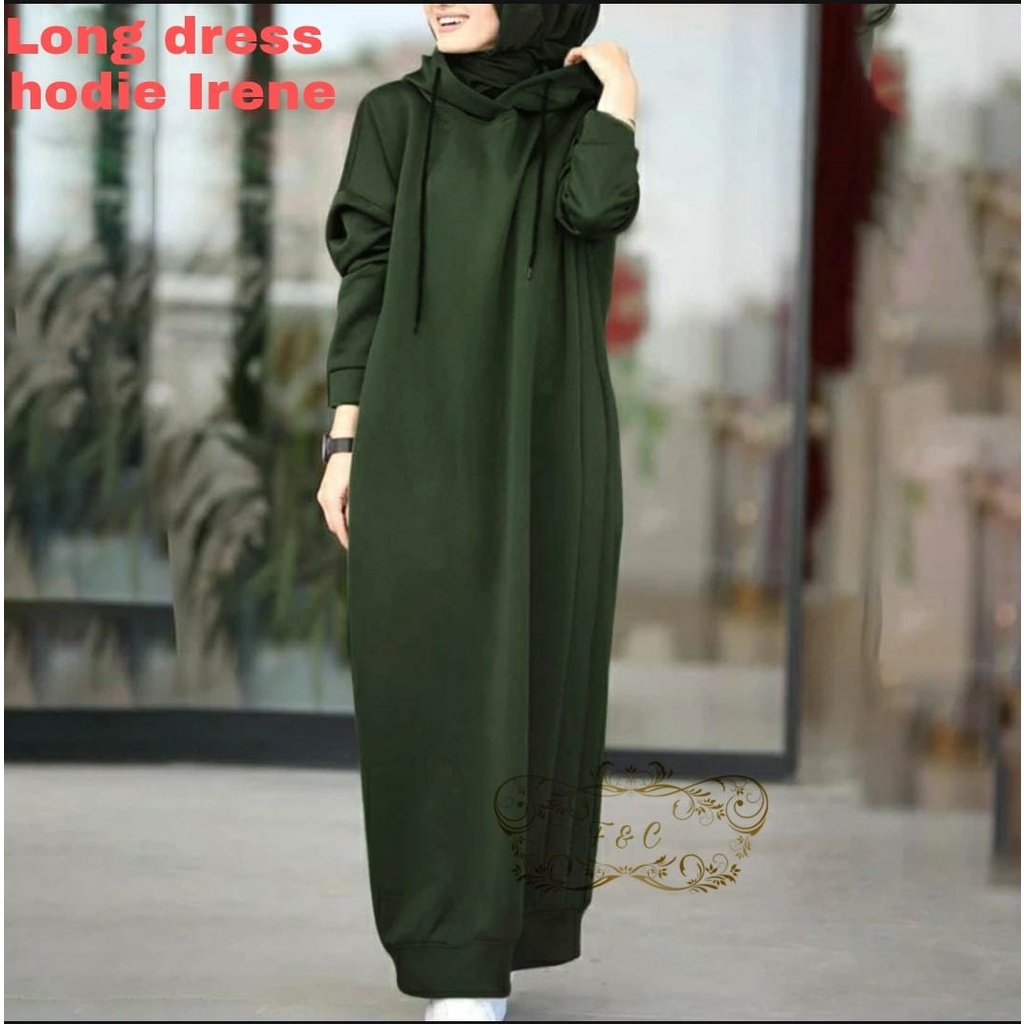 Long Dress Hoodie IRENE/ Dress Polos Lengan Panjang/ Fashion Muslimah