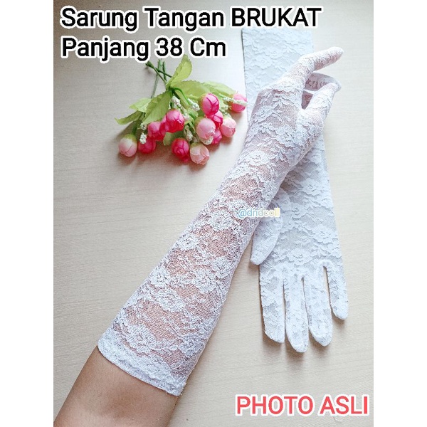 Sarung Tangan Pengantin Brukat Putih Panjang 38 cm