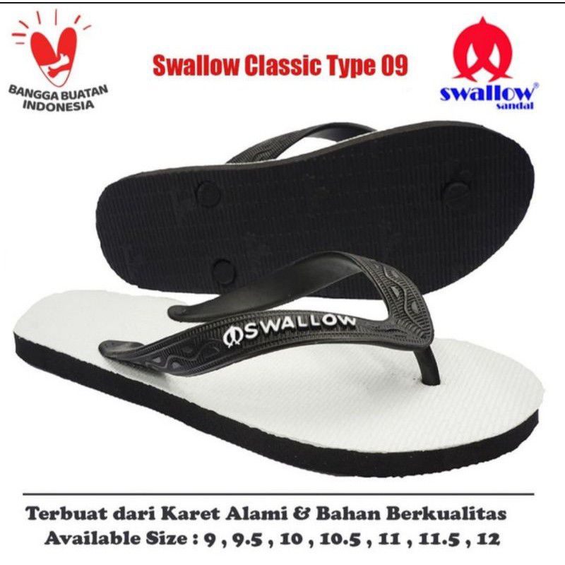 Sandal jepit  Swallow ORIGINAL Hitam Putih (Size 9-11)