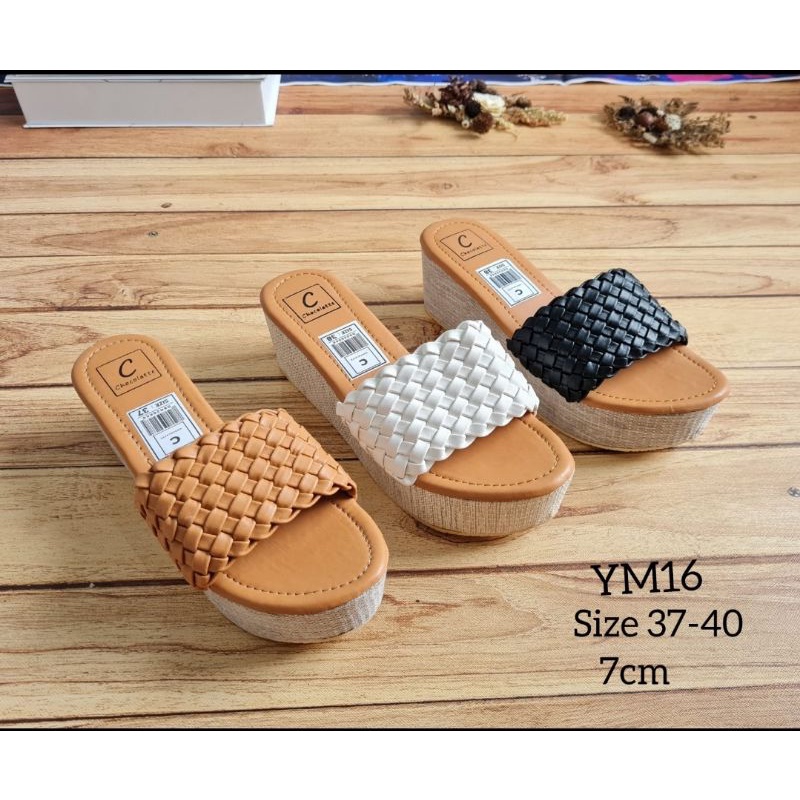 ABBUSHOES YM 16 wedges sandal anyaman  wanita 7cm