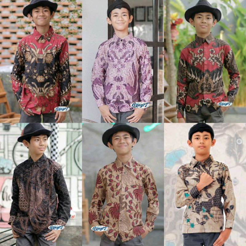 BATIK GUAVA Kemeja Batik Anak Laki Ukuran 2-12 Tahun Motif Kate Sage Mustard