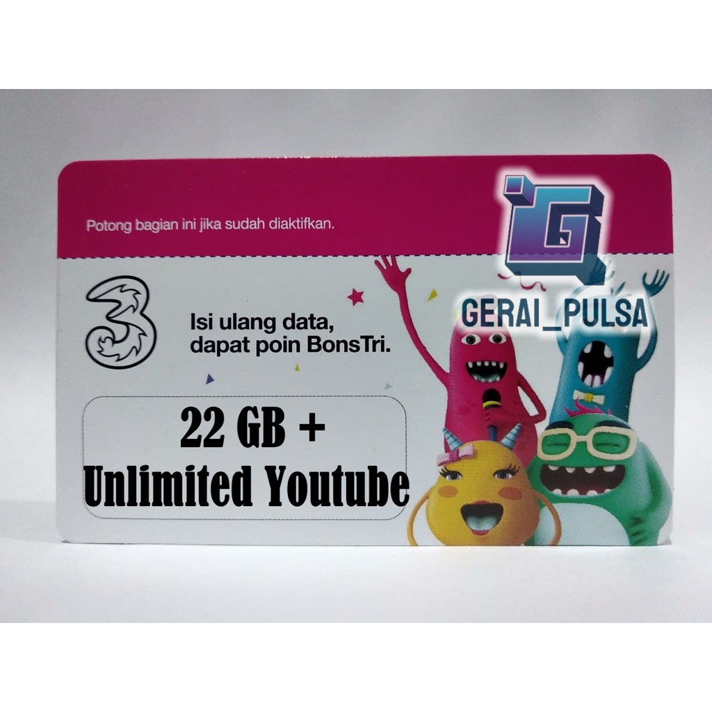 Paket Tri 22GB Unlimited Youtube Three Data Isi Ulang Kuota Nasional