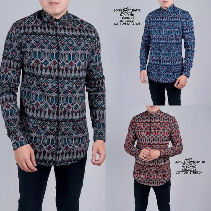 Kemeja Batik Songket Pria Casual Slimfit, Baju Kerja Distro Surfing