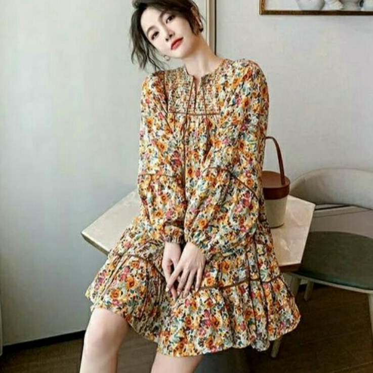 1804 Montana Babydoll baju mini dress loose motif bunga wanita import baju mini dress gaun pesta kon