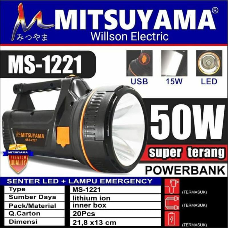 COD Senter Tangan 50w Led+Lampu Emergency Mitsuyama Ms-1221