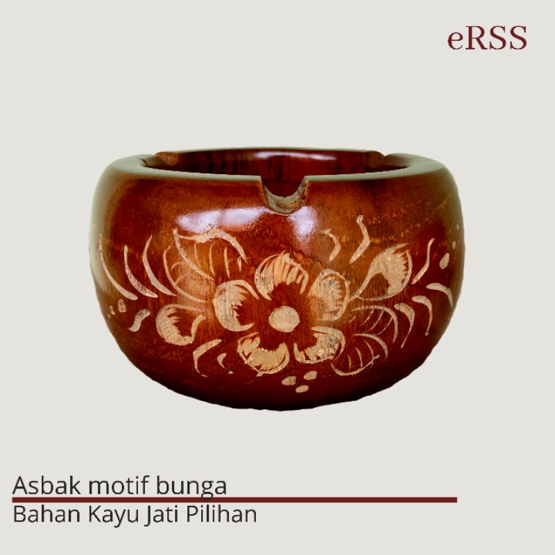 ASBAK BAHAN KAYU JATI TUA MOTIF BUNGA