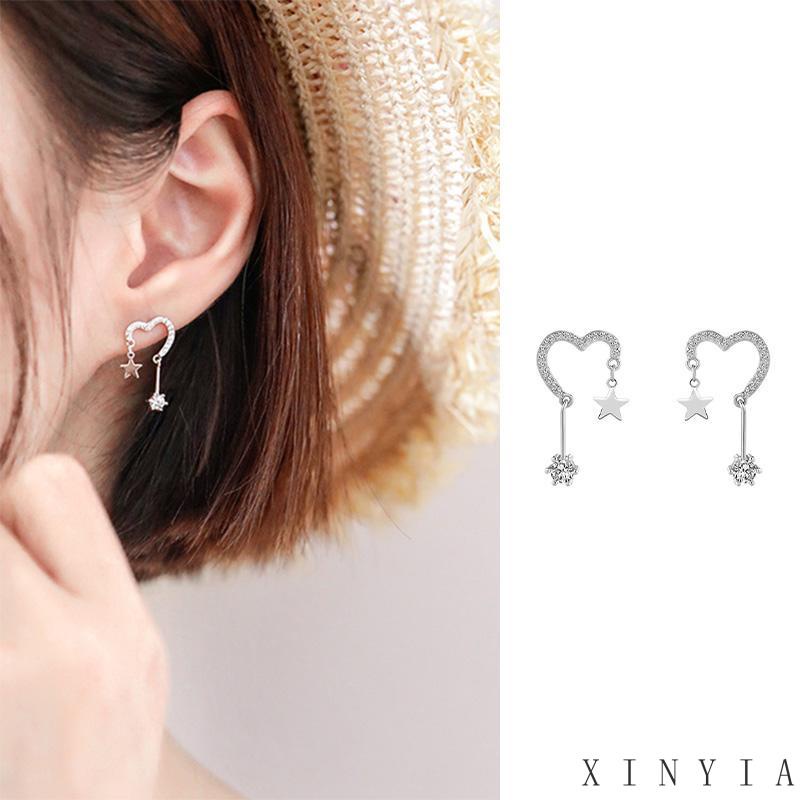 Anting Stud 925 Silver Model Rumbai Bintang Hati Untuk Perempuan