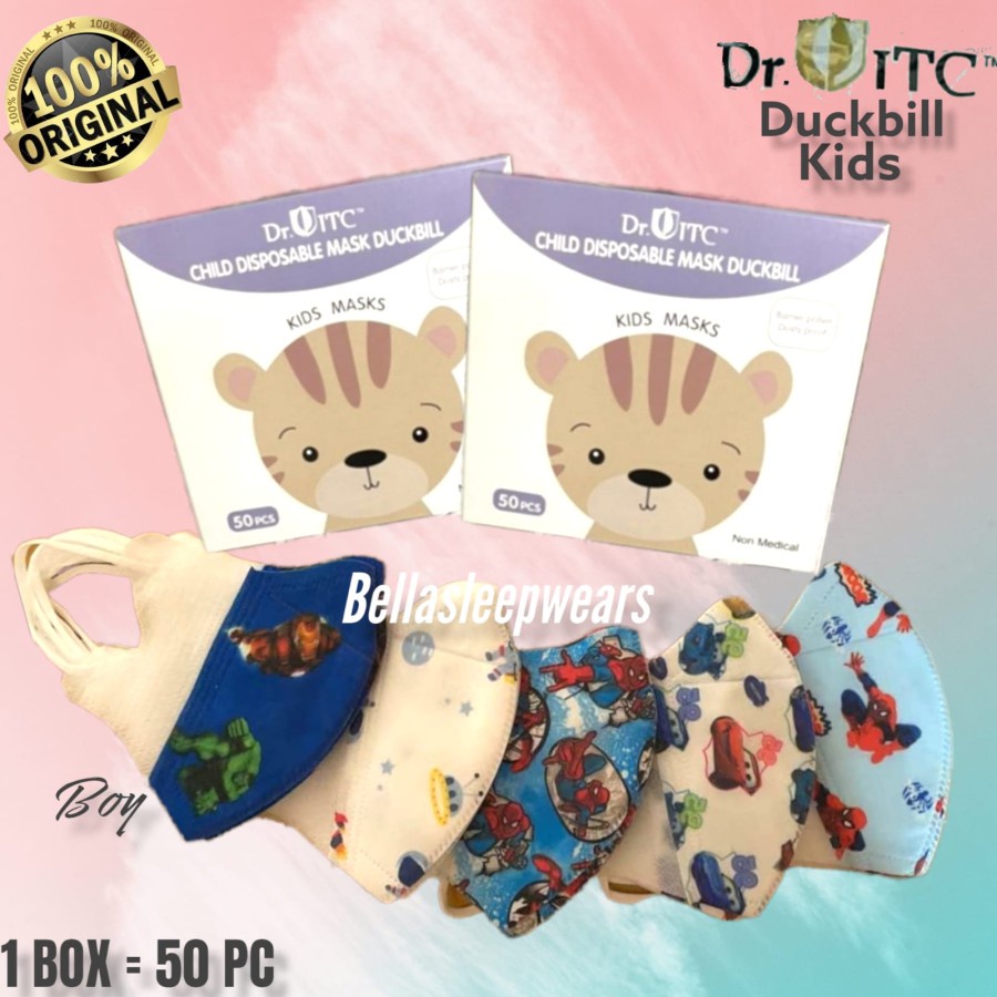 DB AN ITC MARVEL &amp; MIX - MASKER ANAK KIDS DUCKBILL 3PLY - ITC PUTIH HITAM MIX