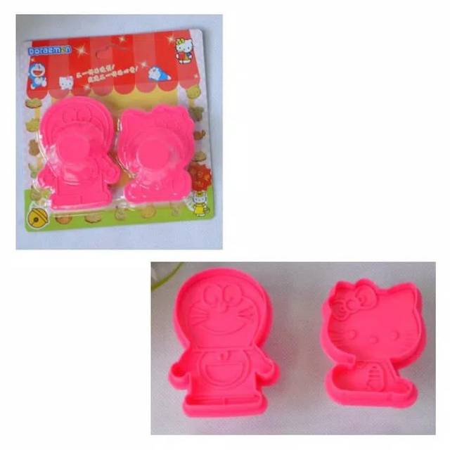 2pcs cookies cutter biscuit maker press cetakan kue kering doraemon dan hello kitty