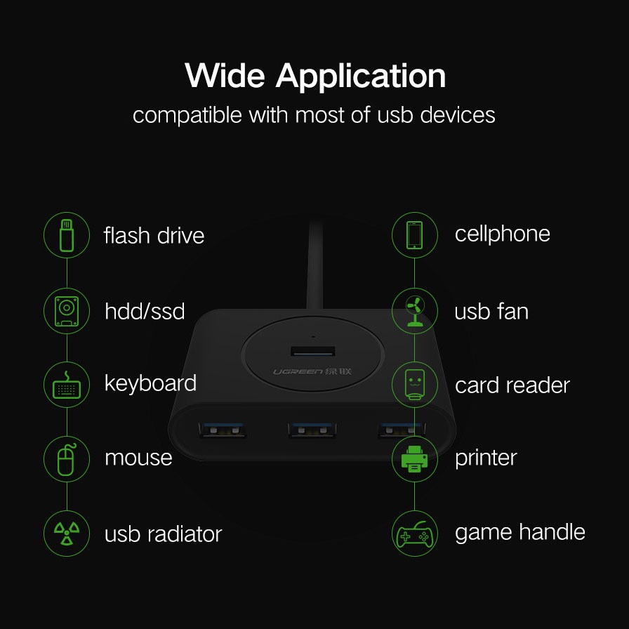 UGreen USB Hub 4 Port USB 3.0 - 20290 - Black