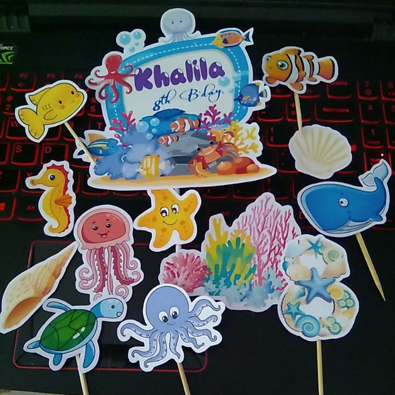 cake topper hiasan kue ikan fish laut kerang coral