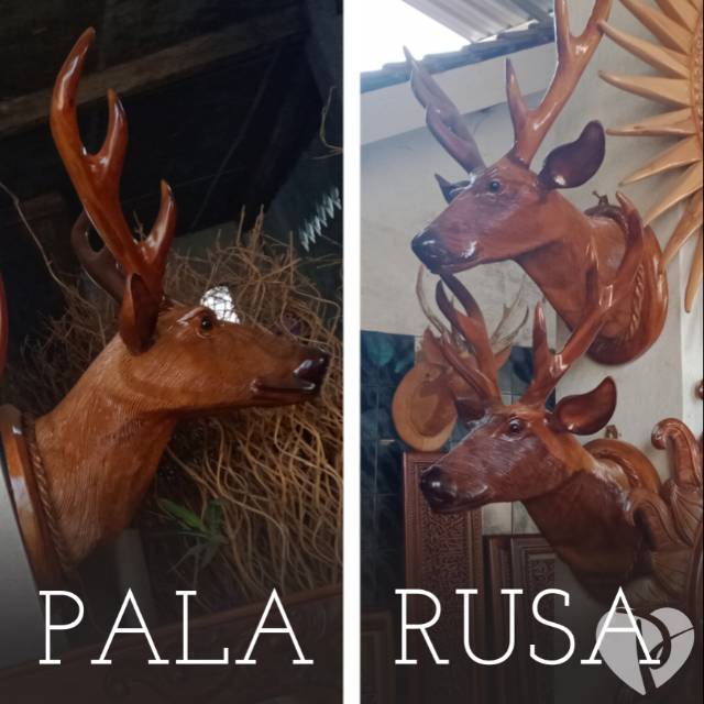 Patung kepala rusa kayu jati interior furniture souvenir buat kado istimewa seni ukiran tangan