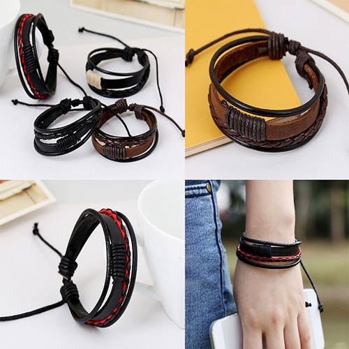 Hu Hu Hu Hu Hu Alat Bantu Pasang Kacamata♡ Gelang Bangle Kulit Pu Multilapis Gaya Vintage Retro Untuk Unisex