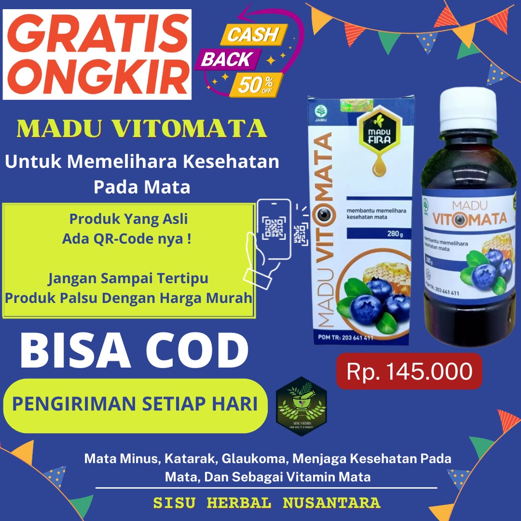 VITOMATA Madu VITO MATA Original Obay Herbal Kesehatan Mata Minus Katarak Mata Merah Rabun Dekat Dan Rabun Jauh Penglihatan Buram Atau Kabur Mata Gatal Tegang Dan Lelah Pada Mata Glaukoma Vitamin Mata Dan Menjaga Kesehatan Mata