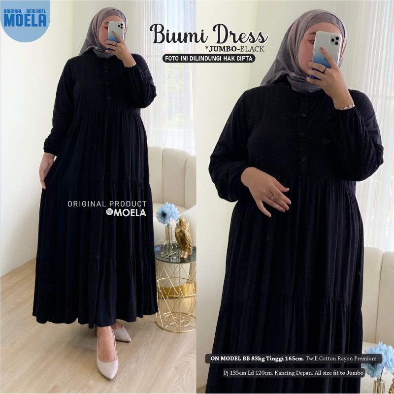 Biumi Dress Gamis Polos Jumbo Allsize Busui Premium Twill Catton Rayon Original Ori Moela Berlabel-5