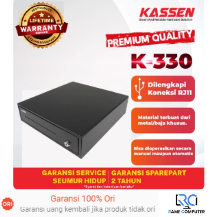 CASH DRAWER LACI UANG KASIR KASSEN K-330 BLACK RJ11 MINI 4 BILL 4 COIN