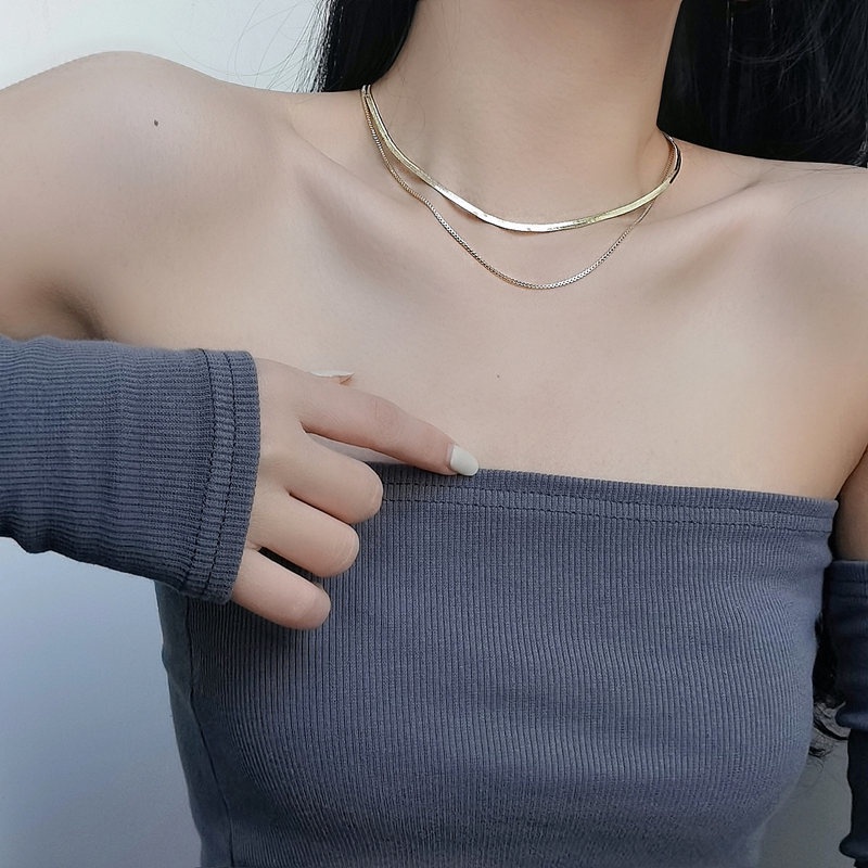 Kalung Rantai Klavikula Model Tulang Ular Lapis Ganda Serbaguna Untuk Wanita