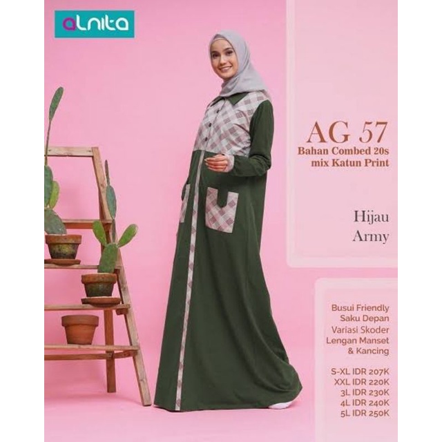 SALE//Gamis Alnita AG 57 Hijau dan Coklat Susu
