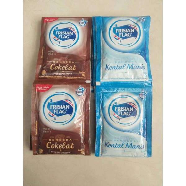 

Susu kental manis Frisian Flag bendera ( 1 renceng 6 sachet 40g )