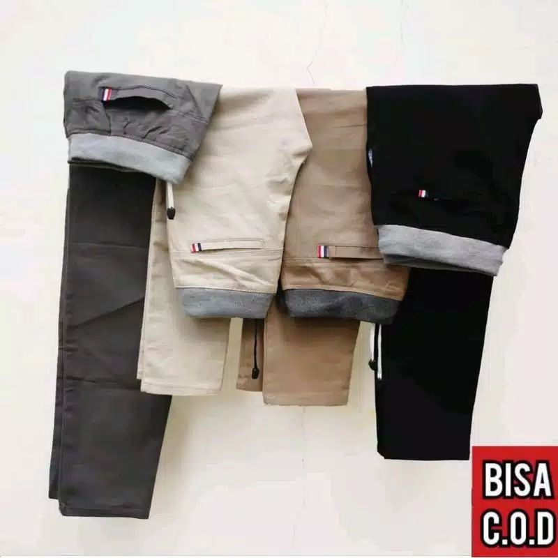 Celana Chino Pinggang Karet Melar Rip Panjang Pria Slimfit