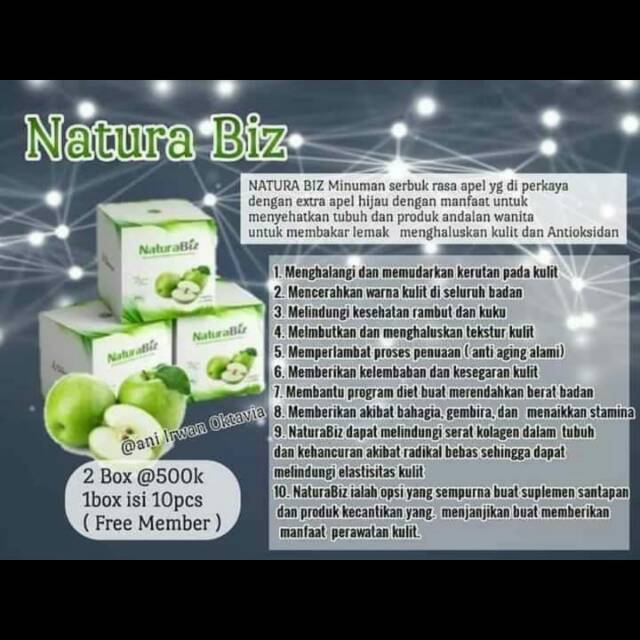 

Natura Biz minuman Kesehatan Diet rasa Apel . FREE MEMBER