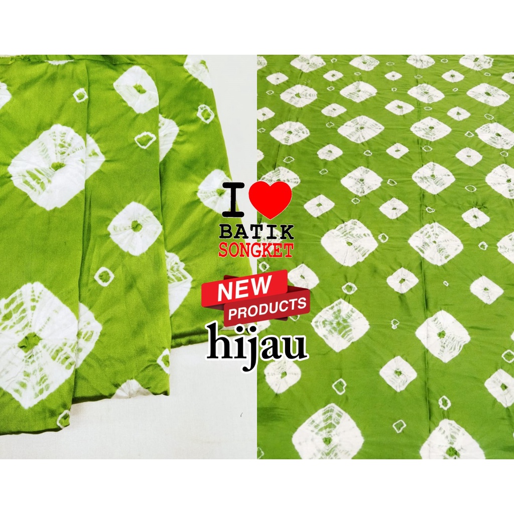 BATIK SUTRA JUMPUTAN 2 METER MOTIF 4 BAHAN KAIN PALEMBANG SASIRANGAN JUMPUT ASLI HIJAU