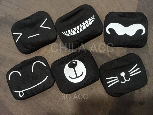 Masker EMOJI Korea emoticon Hitam idol K-POP KPOP fashion mask IMPORT