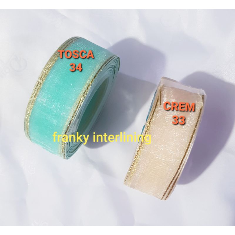 Pita Organdi List Gold Lebar 2,5cm ( 1&quot;) Per Roll Isi 20 Yard