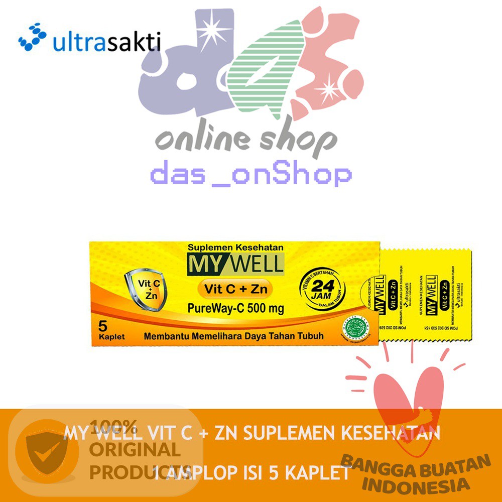 MY WELL MYWELL Vitamin Vit C + Zinc Zn 500 mg 500mg Kotak Box 1 Strip Amplop Blister @ 5 Tablet