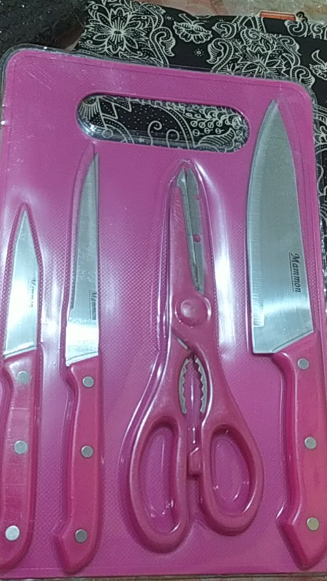 [free Bubble Wrap] Pisau Set Stainless Steel - Gunting + Talenan 5 In 1 - Anti Karat - Super Tajam \