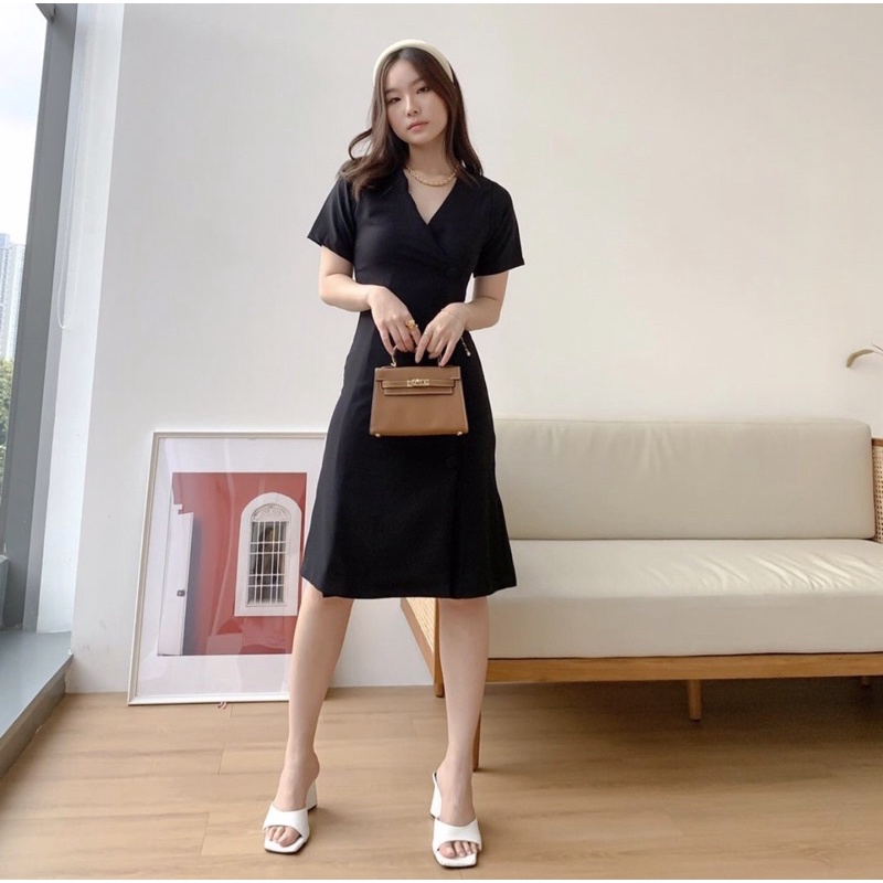 BELLE BODYCON DRESS KOREA - FORMAL DRESS - FEMININE DRESS - DRESS KANTORAN - OFFICE OUTFIT - DRESS PESTA - MIDI DRESS KONDANGAN - VINTAGE SUMMER DRESS - HADIAH / KADO ULTAH CEWEK