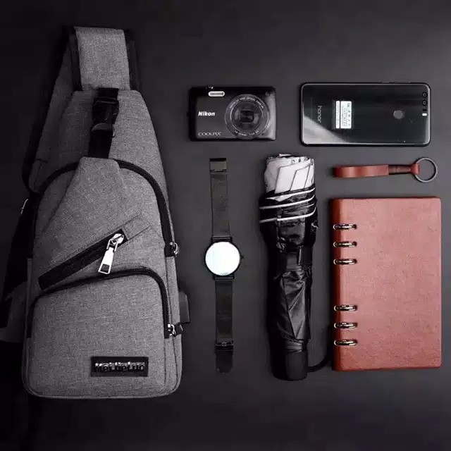 Selempang Pria T92 Tas Hp/Tas Dada /Sling Bag Usb /Selempang Sling Bag