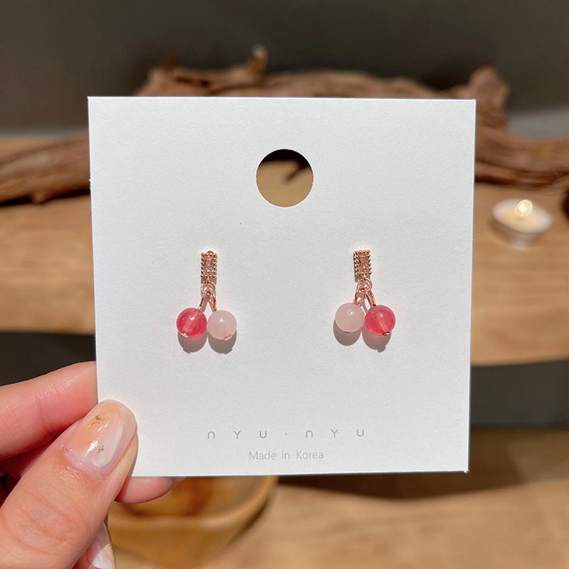 Anting Manik-Manik Cherry Warna Pink Untuk Wanita