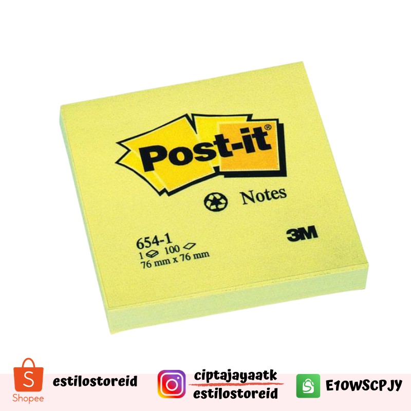 Jual Post It 3M Sticky Note 654 Kuning Polos (7.5Cm X 7.5Cm) /Post It Murah/ Post It 3M Indonesia|Shopee Indonesia