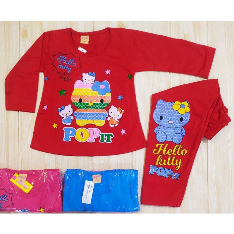 SETELAN ANAK POP IT HELOKITTY  PANJANG 2-7 THN - BAJU TIDUR ANAK PEREMPUAN