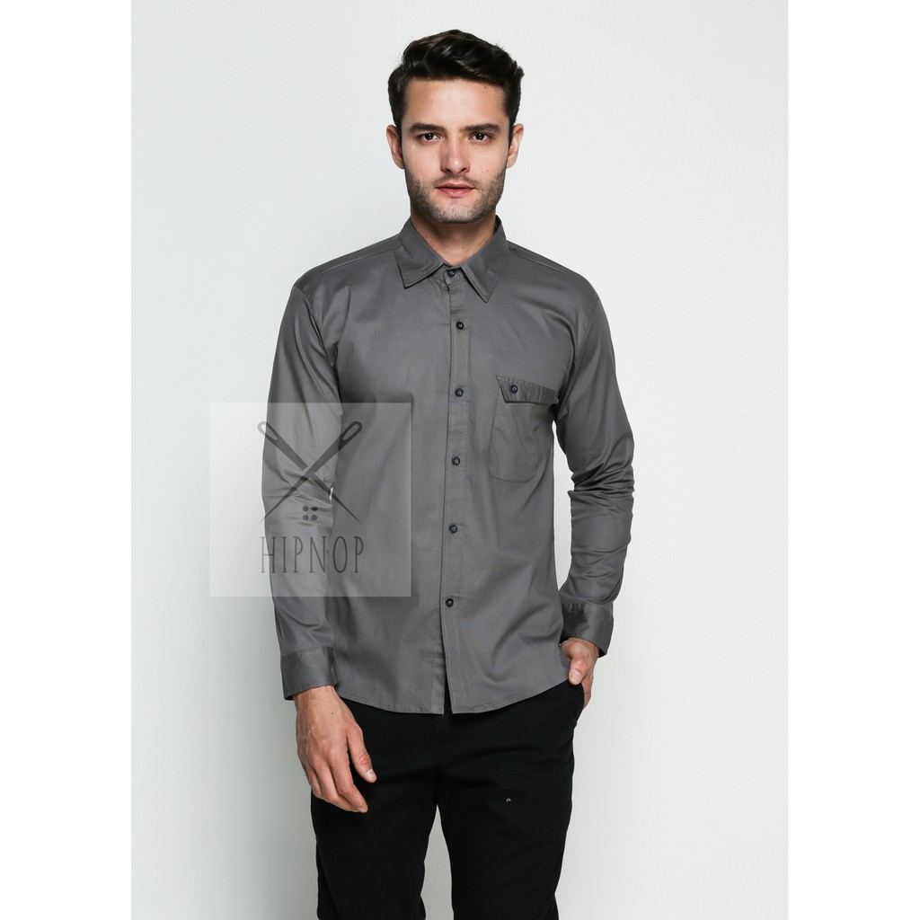 HipNop DAMIAN  KEMEJA PRIA LENGAN PANJANG SLIMFIT ATASAN LENGAN POLOS PAKAIAN COWOK FORMAL KASUAL
