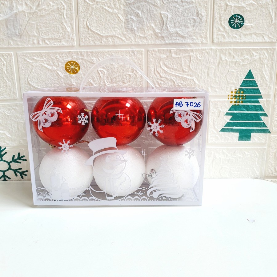 Bola Pohon Natal Merah Putih 1 set 4cm 5cm 6cm 7cm 8cm Hiasan Natal