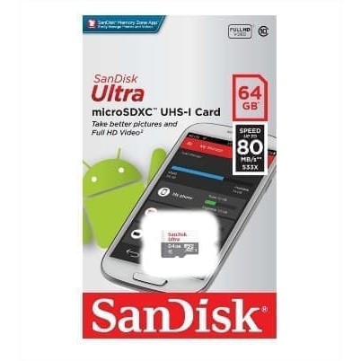 Micro SD SanDisk 64GB 80 MB/s CLASS 10 ULTRA Non adapter