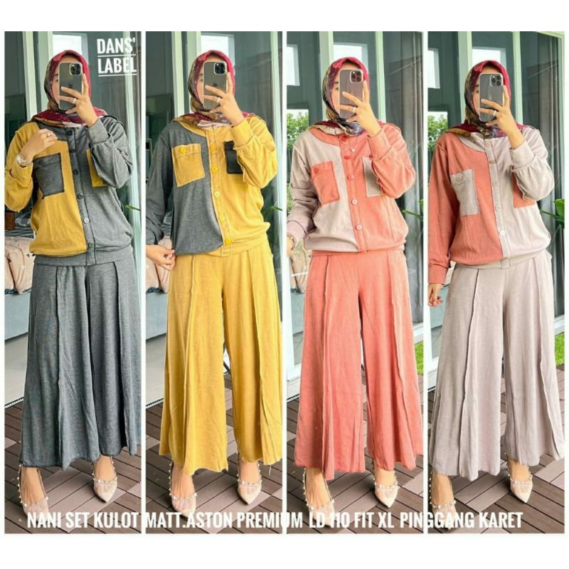 SETELAN TERBARU NANI SET KULOT MAAT ASTON PRIMIUM LD110 FIT XL PINGGANG KARET/ ORI BY DANS LABEL BIS