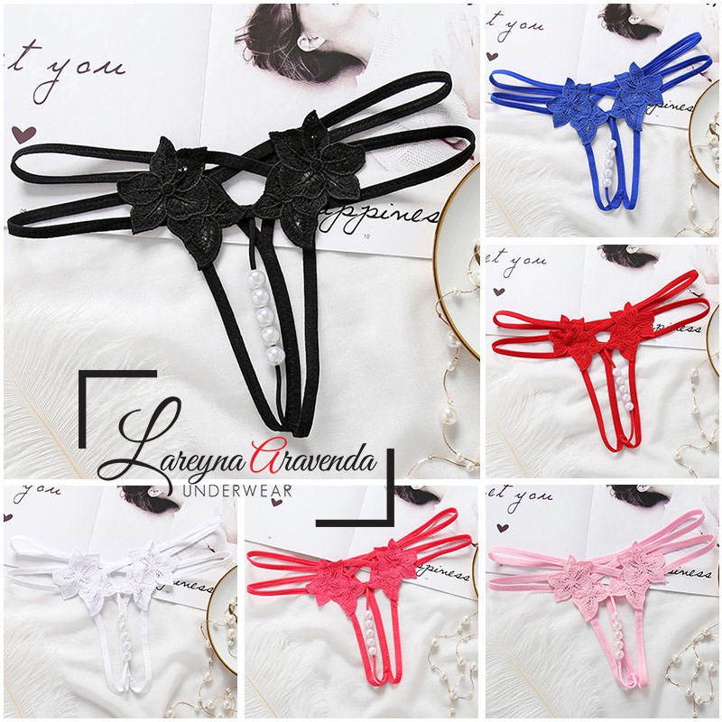 G String Seksi Wanita Model Thong Big Pearl Lace CD018