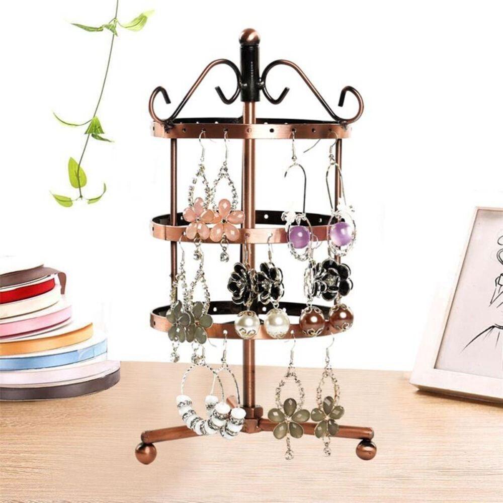 Rak Stand Holder Display Perhiasan Anting Kalung Bentuk Bulat Bahan Logam Untuk Wanita