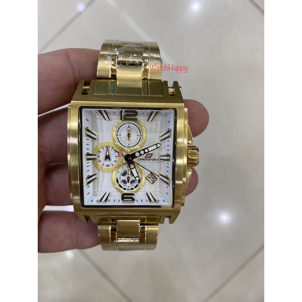 WatchHappy Chronoforce 5312 Men Sport Watch All Gold Stainless White Dial Chrono BestSeller Original