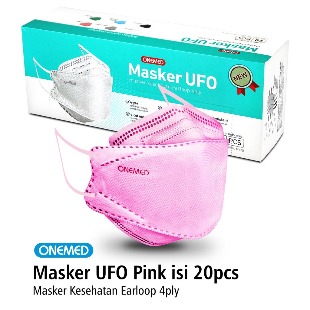 Masker Karet Medis UFO Pink 3D OneMed 4ply Box isi 20pcs OJB