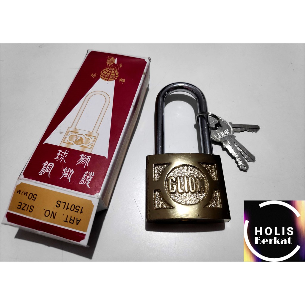 GLION BRASS PADLOCK / GEMBOK KUNINGAN 50 MM LEHER PANJANG HIGH QUALITY