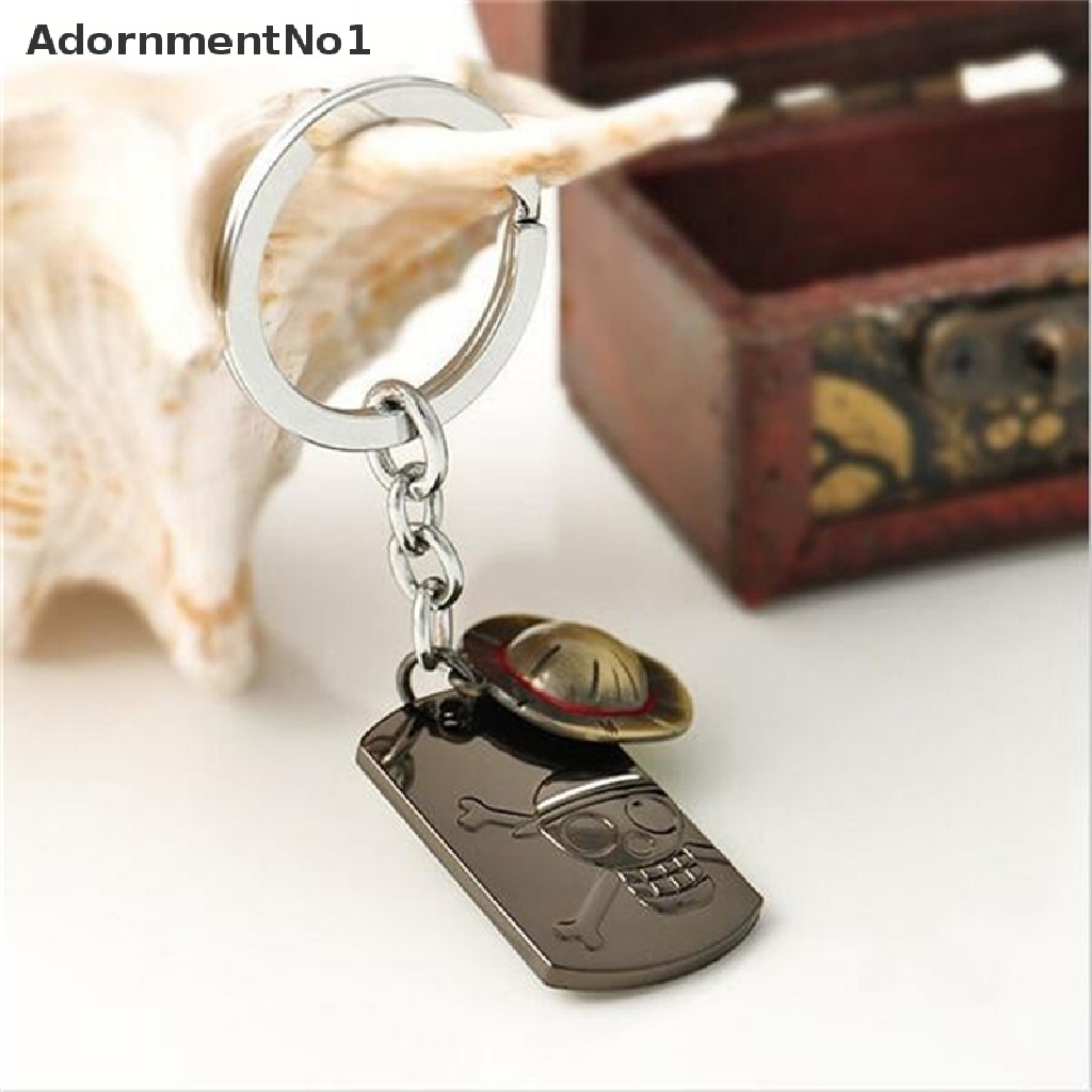 [AdornmentNo1] Fashion Anime One Piece Luffy Straw Hat Skull  Stainless Steel Keychain Key Ring [new]