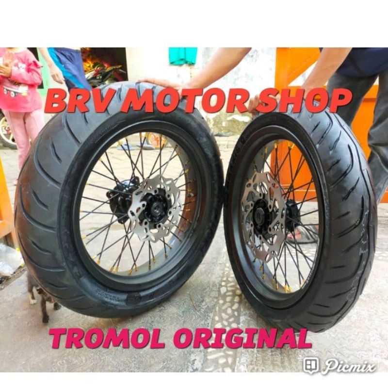 Velg Super Moto KLX D Tracker 150 Tromol Ori Ban Maxxis   Velg 250+300+17 215+250-17